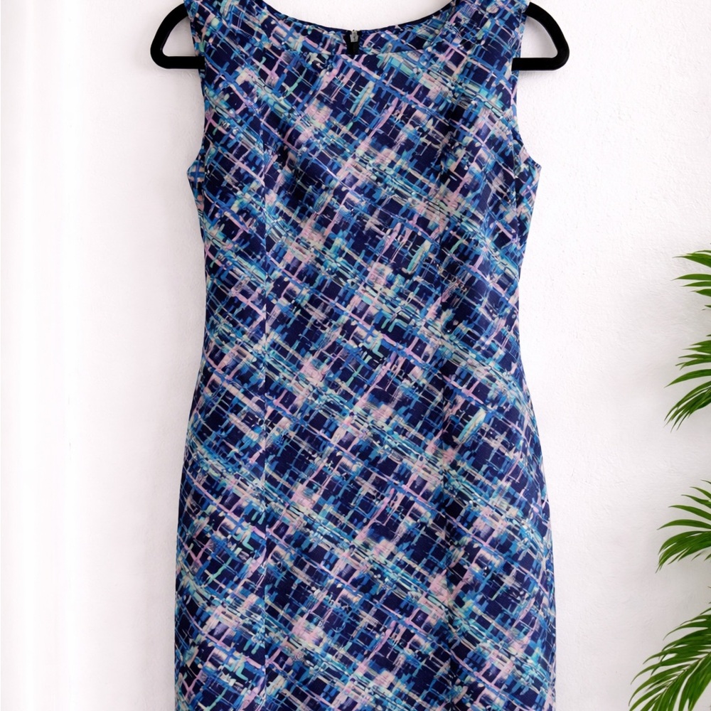Navy & Aqua Plaid Sleeveless Midi Dress